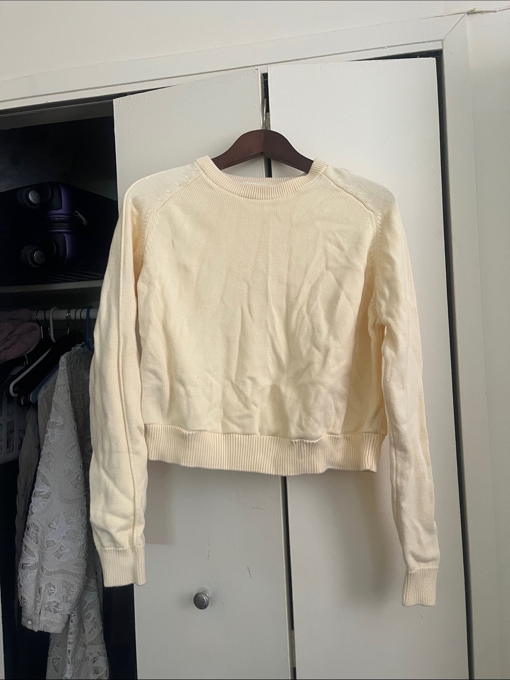 Zara Cream Ribbed Crewneck Sweater
